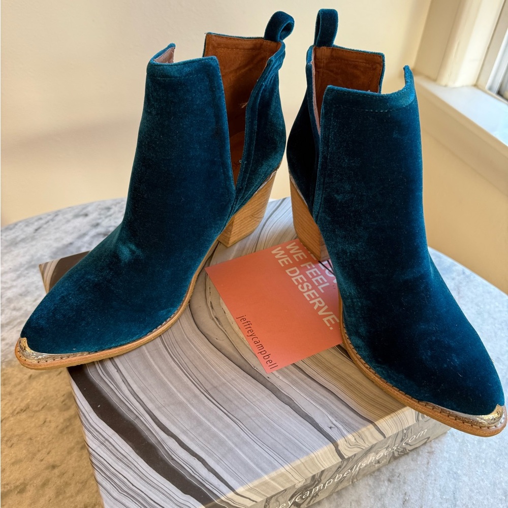 Jeffrey Campbell Turquoise Velvet “Cromwell” Boots - Picture 3 of 6